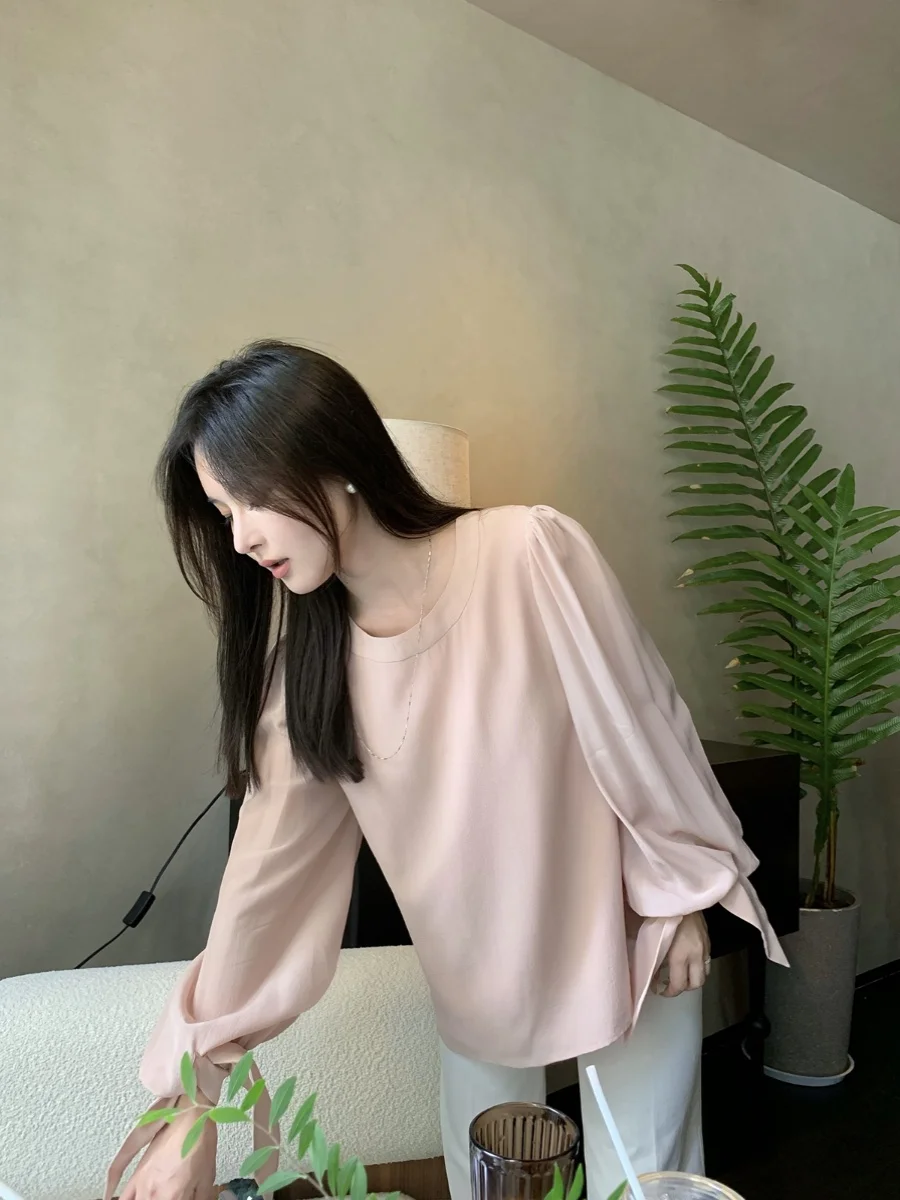 

Женский топ Morning Bean Silken с длинными рукавами, свободного кроя, однотонный, элегантный, для повседневной носки