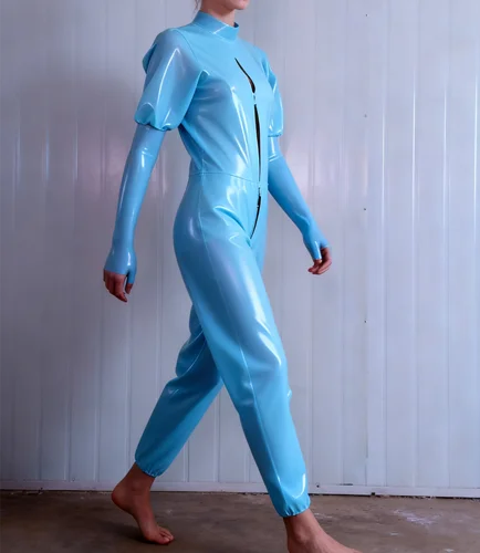 

100% латексная резина Gummi Комбинезон Колготки Комбинезон 0,4 мм Бал-маскарад ручной работы с пышными рукавами Костюм 0,4 мм