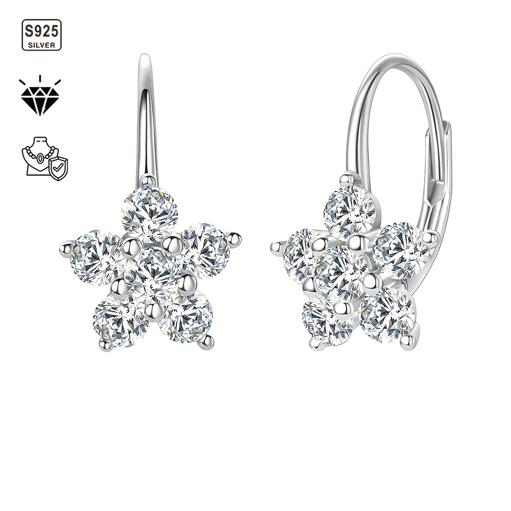 

2pcs S925 Sterling Silver with 2 Carat Moissanite Sunflower Earrings, Moissanite Gemstone Jewelry | Gifts for Mother | Gifts for