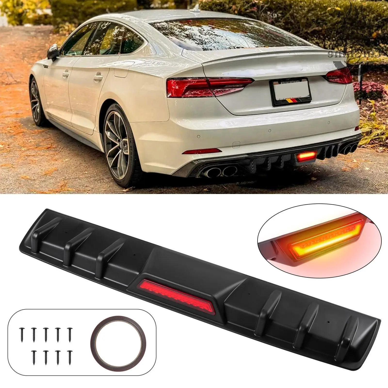 

Задний бампер, диффузор, плавники акулы, разветвитель, светоотражающая полоса для Audi A3 A4 A5 A6 A7