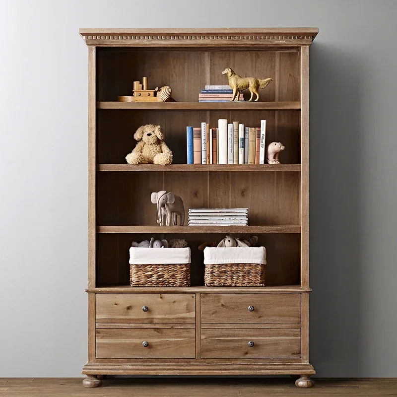 

American solid wood bookshelf storage cabinet dining room living room locker display home floor designer