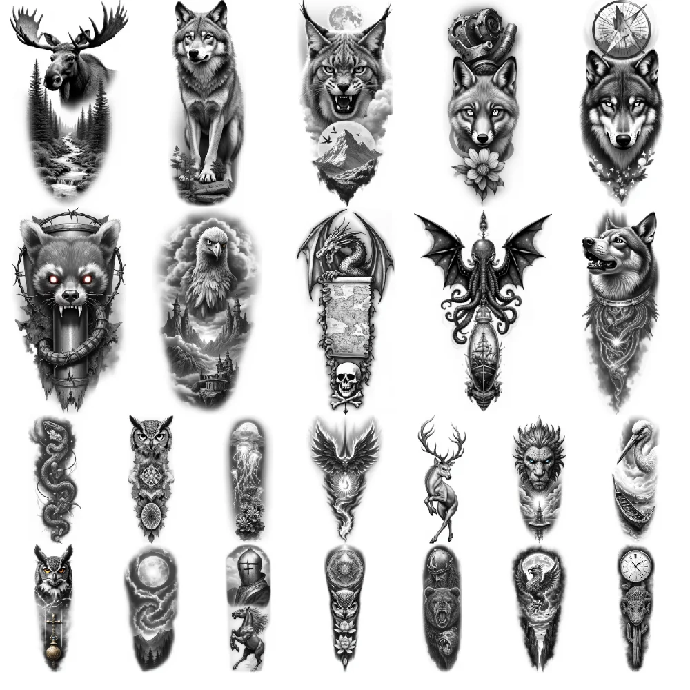

12pcs Temporary Tattoo Realistic Temporary Tattoos Wolf Lynx Tiger For Adult Arm Thigh