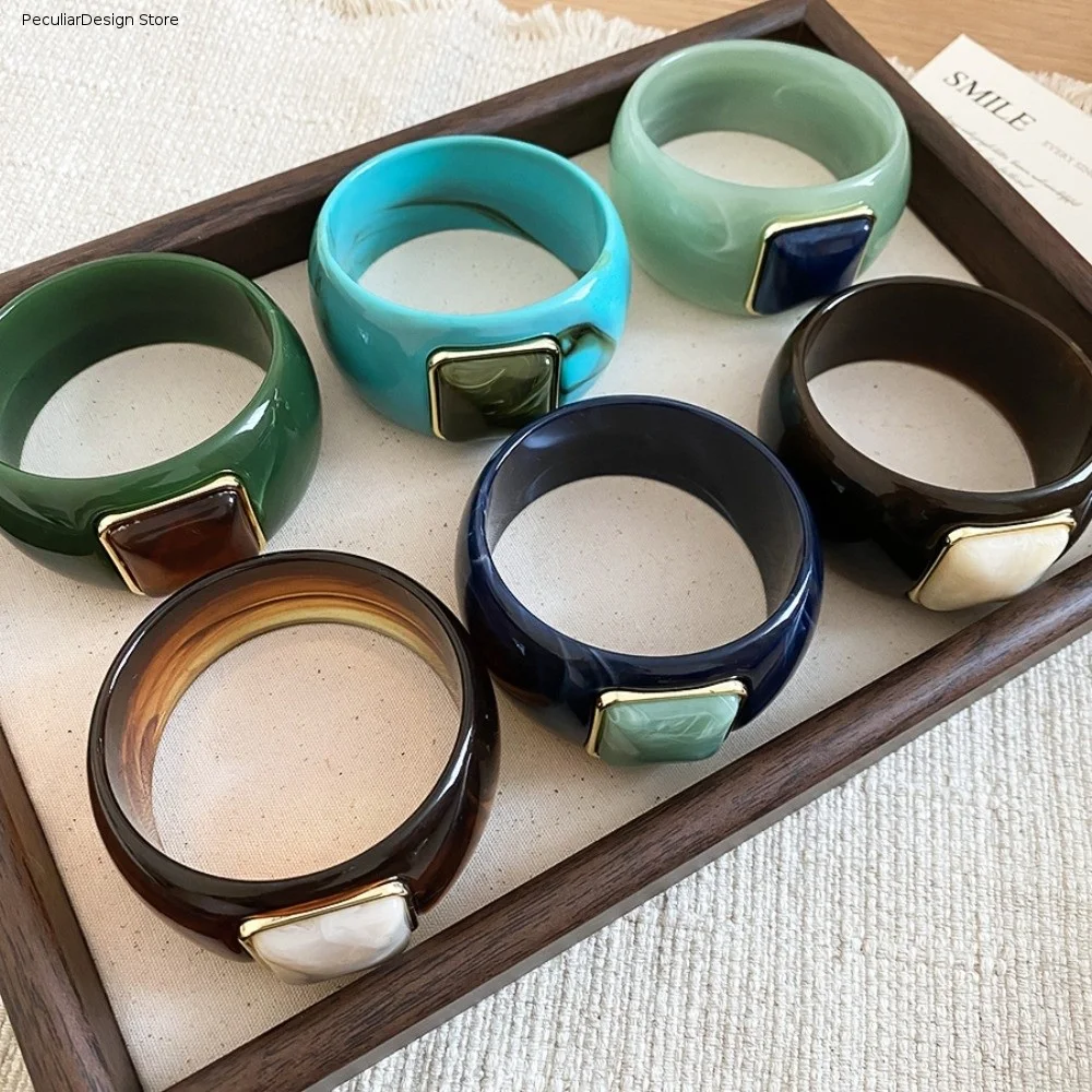 Bohemian Acrylic Bangle Europe American Style Smudging Irregular Wide Bracelet Dopamine Jewelry Accessories Retro Hand Ring