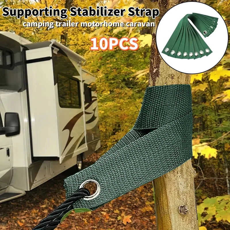 

10pcs Heavy-Duty Tree Straps With Eyelets 39.98cm Camping Tent Windproof Fastening Strap For Camping Trailer Motorhome Caravan