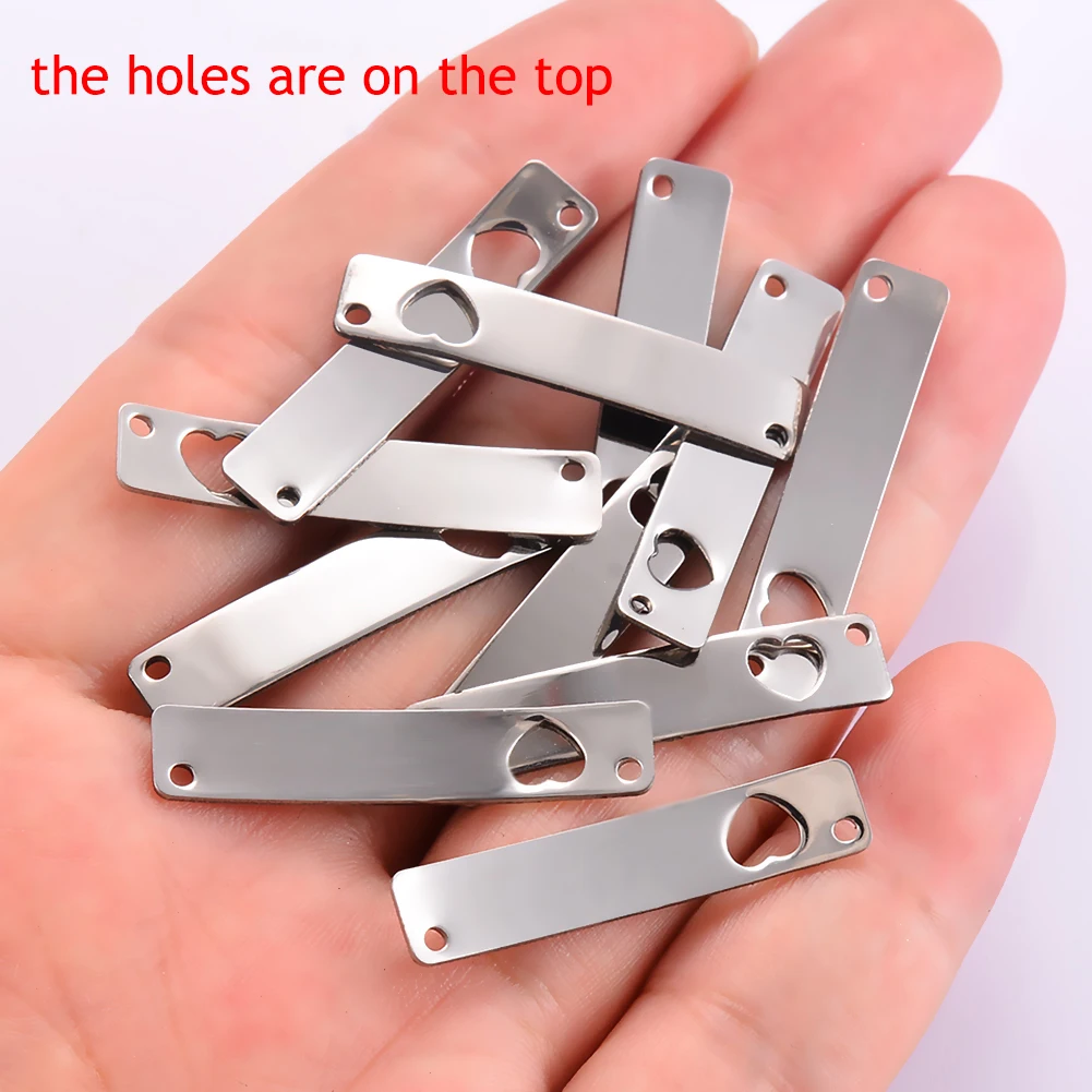 10 Stück/Set, Edelstahl, spiegelglänzend, biegsame, unverzierte Stäbe mit hohlen Herzanhängern, Verbindungsstücke für die Herstellung von Schmuck, Halsketten, zum Selbermachen. – Detail 8