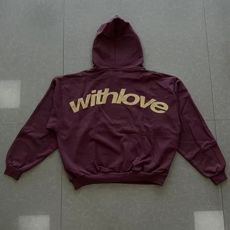 2026 Herren Hoodie mit Kursivtext „With Love“, Oversized Streetwear Pullover, Lässiges Herbst-Winter-Kapuzenoberteil – Detail 6