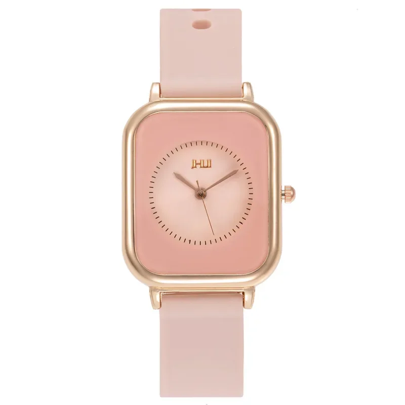 Reloj deportivo informal para Mujer, relojes rosas con correa de silicona, relojes de pulsera de cuarzo rectangulares a la moda