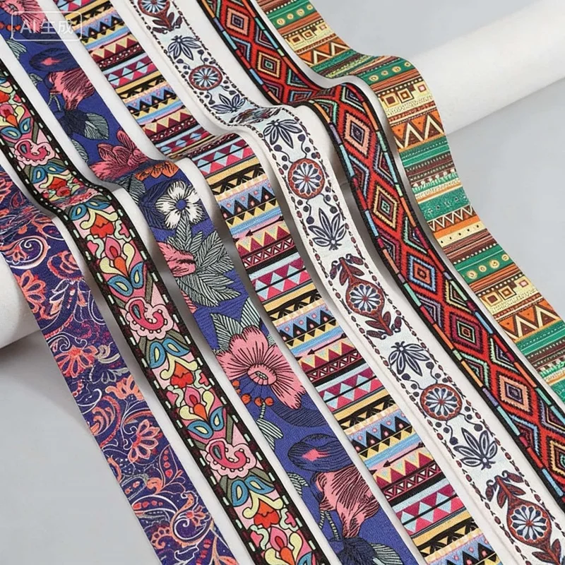 2Meters 38mm Printed Jacquard Webbing Tapes for Bags Strap Ethnic Ribbon Band Belt Bias Binding DIY Sewing Accessories