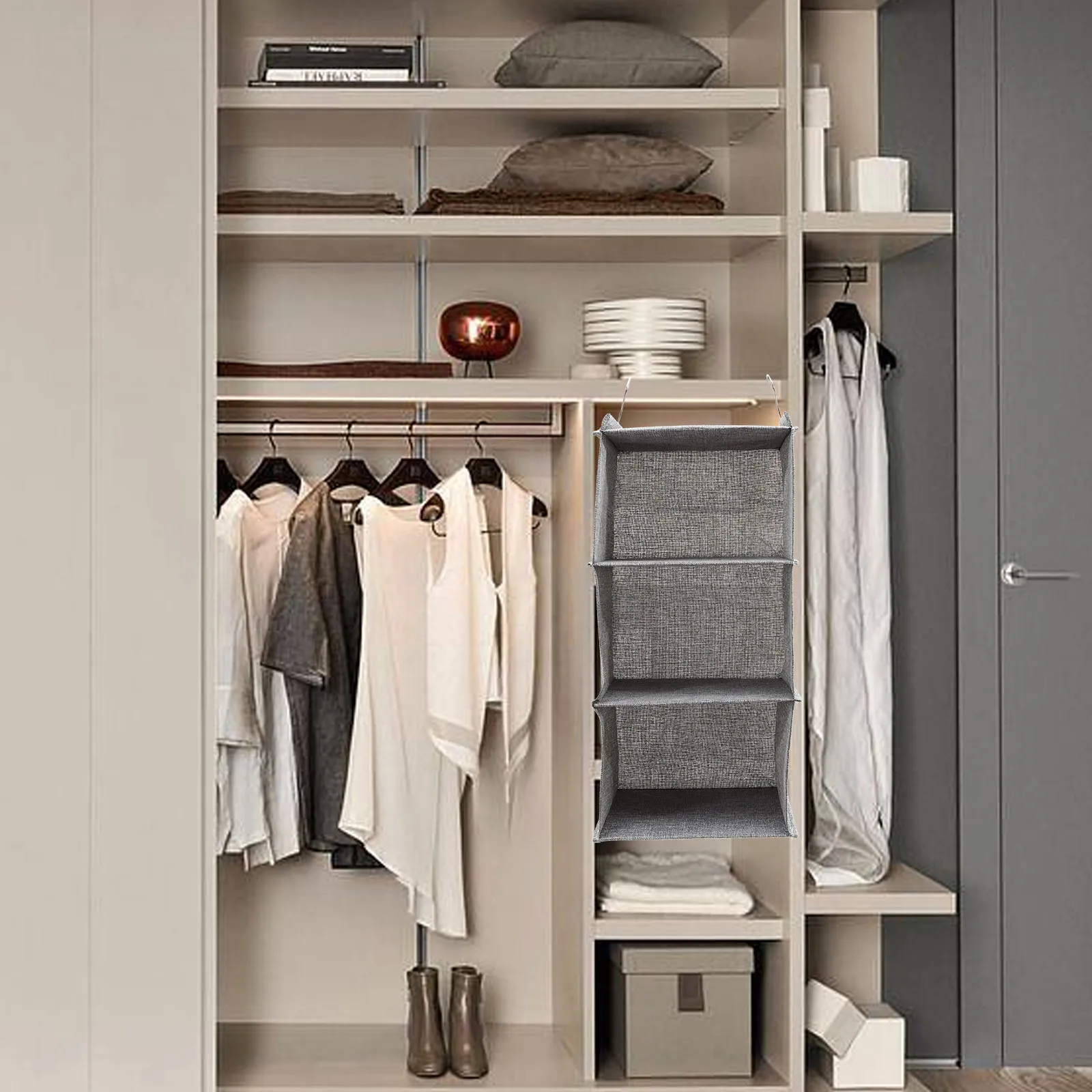 

Three-Layer Closet Organizer Foldable Hanging Wardrobe Storage Bag Linen Clothes Storage Household Organizer Smooth