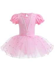 Colore rosa Toddler Little Girls vestito Tutu di balletto con paillettes Fancy Dance Wear Outfit Costume con motivo di scarpe da Ballerina