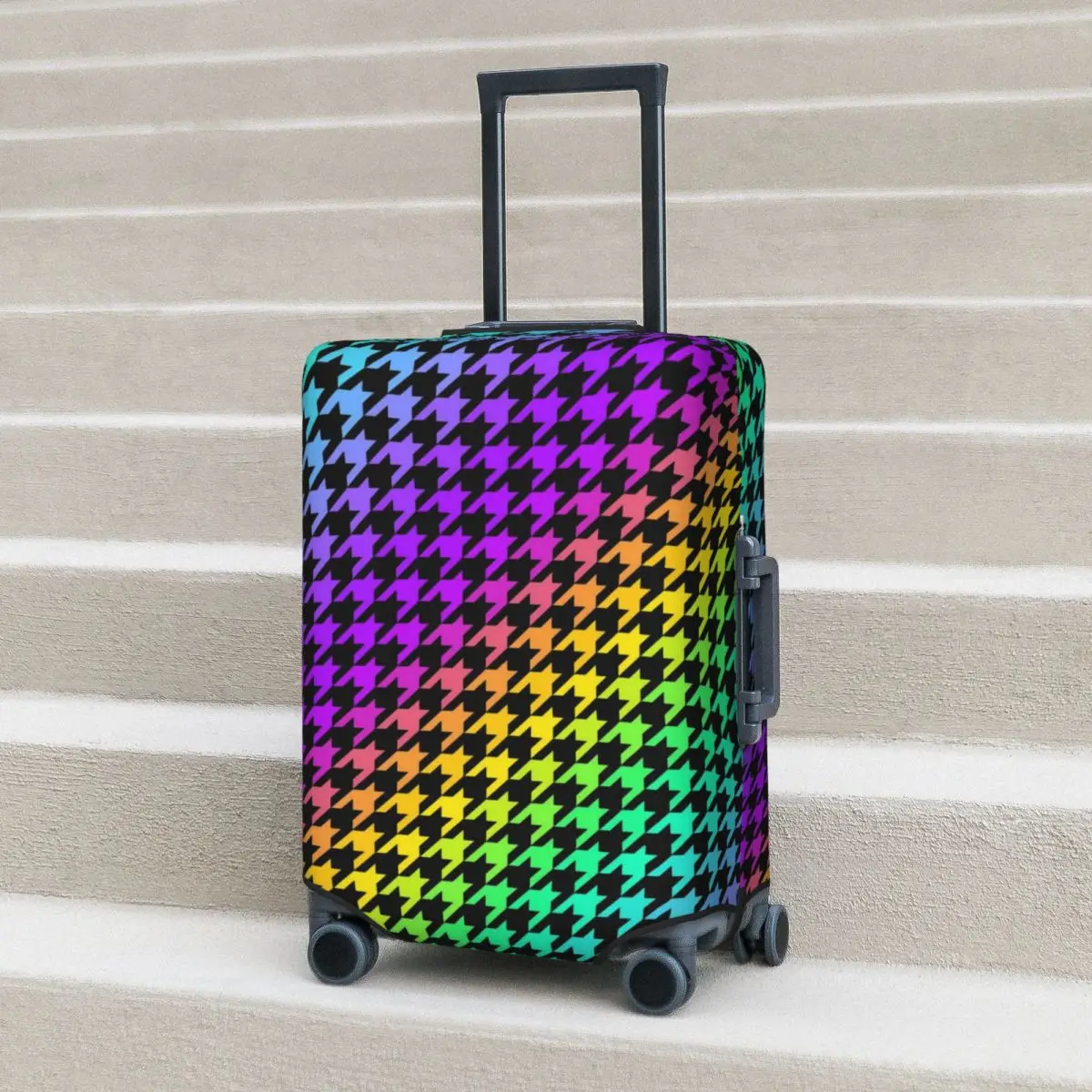 

Houndstooth Plaid Suitcase Cover Geometric Print Cruise Trip Protection Flight Elastic Luggage Accesories