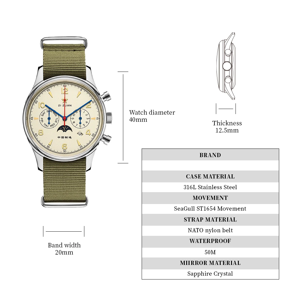 SEAKOSS 1963 Mechanical Wristwatches ST1654 Seagull Movement 24-hour Instruction Air Force Aviation Pilot Calendar Mens Watches