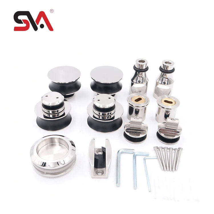 Customizable Black Gold Polish Satin Stainless Steel Round Four Rollers SVA-0009B Bathroom Sliding Glass Door Fitting Hardware