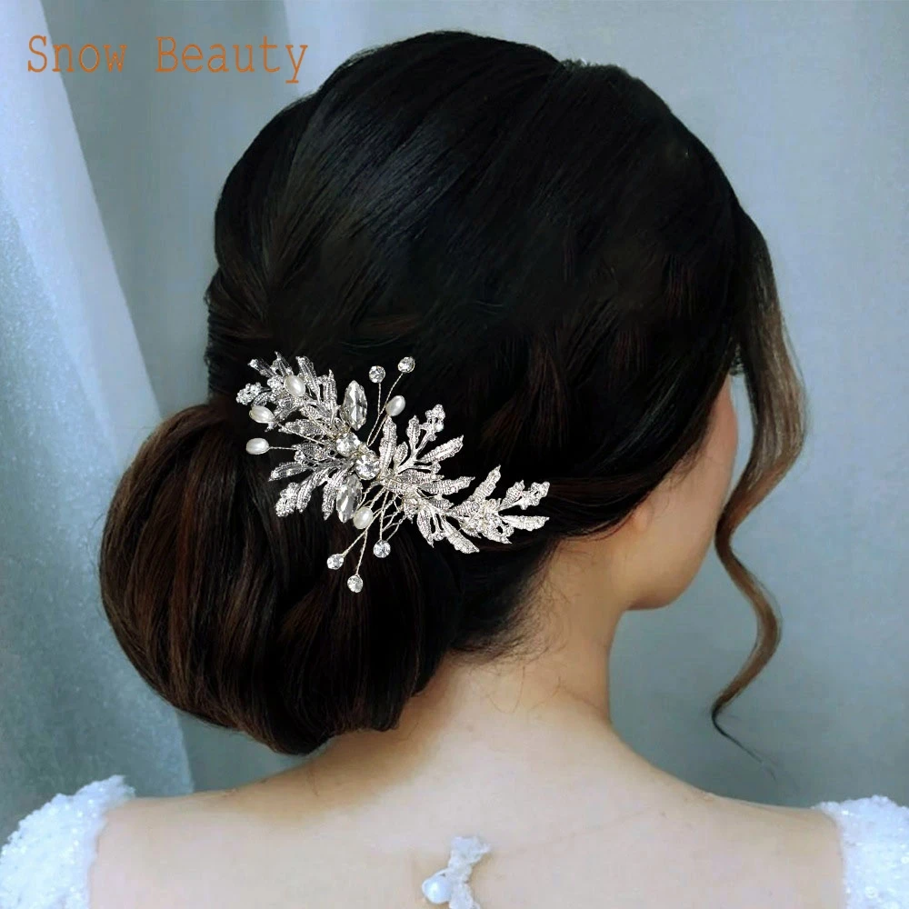 Peine de pelo de boda hecho a mano con diamantes de imitación, accesorios para el cabello para novias, Clips dorados plateados para novias y damas de honor, A83