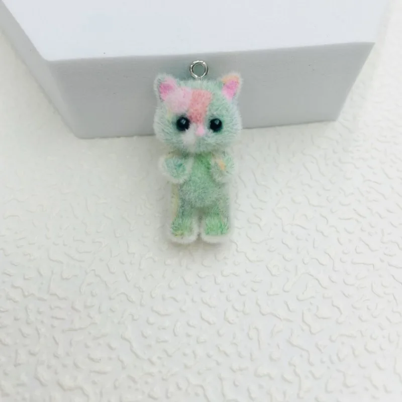 30pcs Cute flocking resin Colorful cats Charms Cartoon animals doll pendant For Bag keychain Handmade DIY Jewelry Accessories