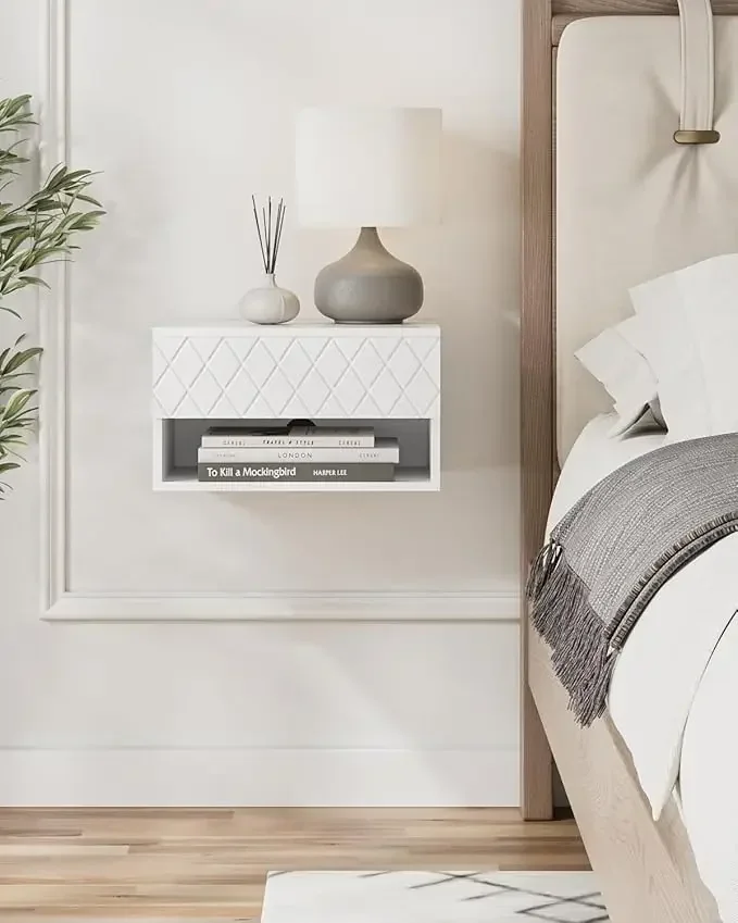 

Small Modern Floating Nightstand with Drawer, Floating Shelves for Bedroom, Bathroom