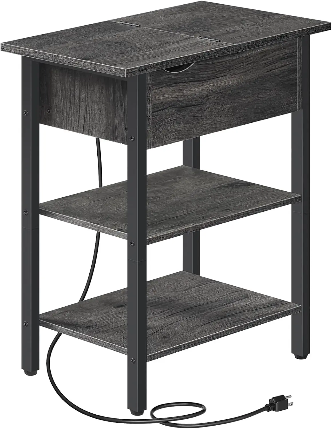 

End Table with Charging Station, Narrow Side Table, Flip Top Nightstand with USB Ports and Outlets, Bedside Tables with Shelf