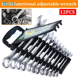 12/6pcs Multifunctional Adjustable Wrench Set 180 Degree Adjustable Open End Wrench Automotive Maintenance Manual Tool