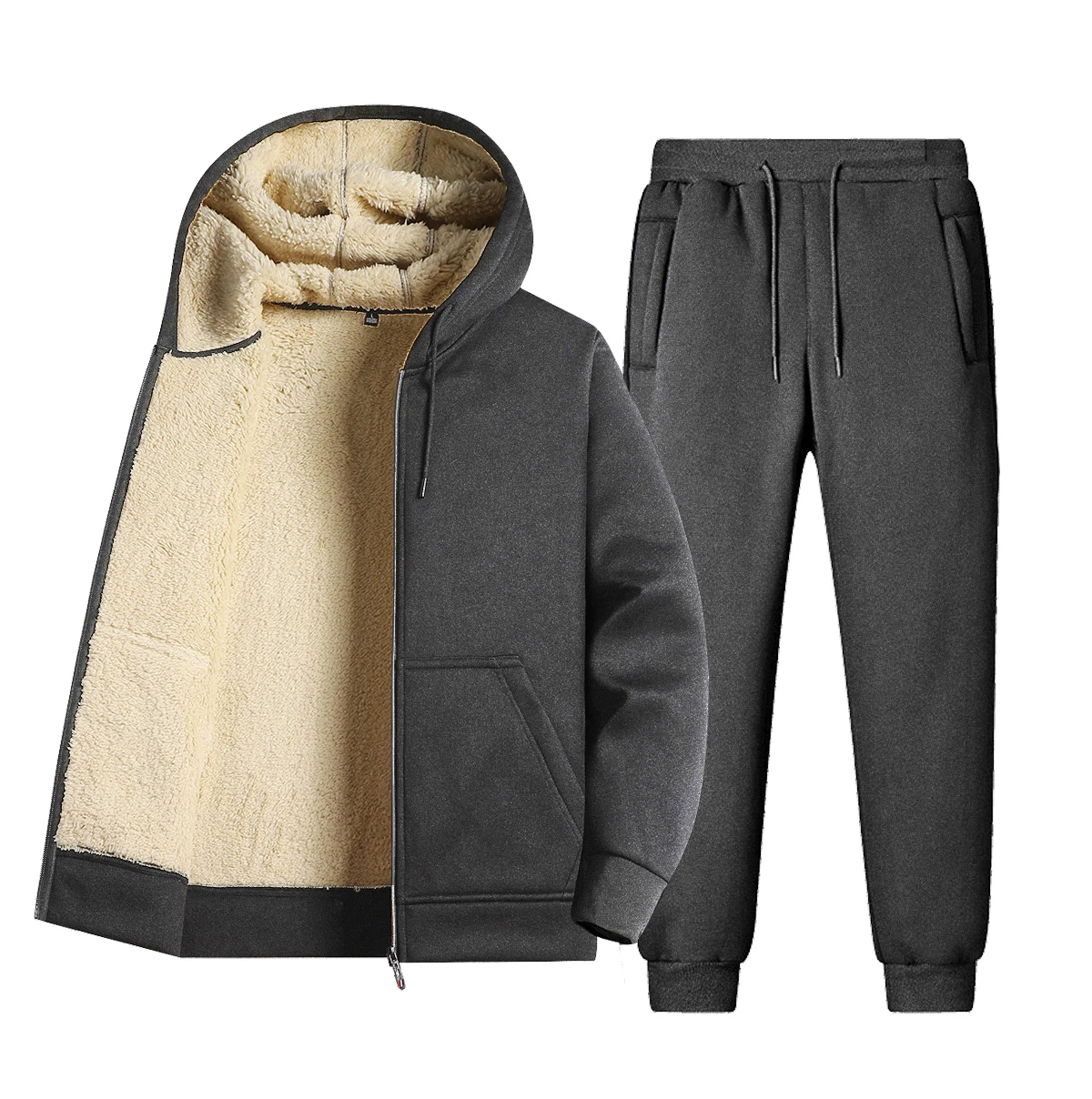 Männer Trainingsanzug Sets Lammwolle Verdicken Warme Jacke Lange Hosen Zipper Sweatshirt Mantel Hosen Outdoor Casual Fleece Sportswear