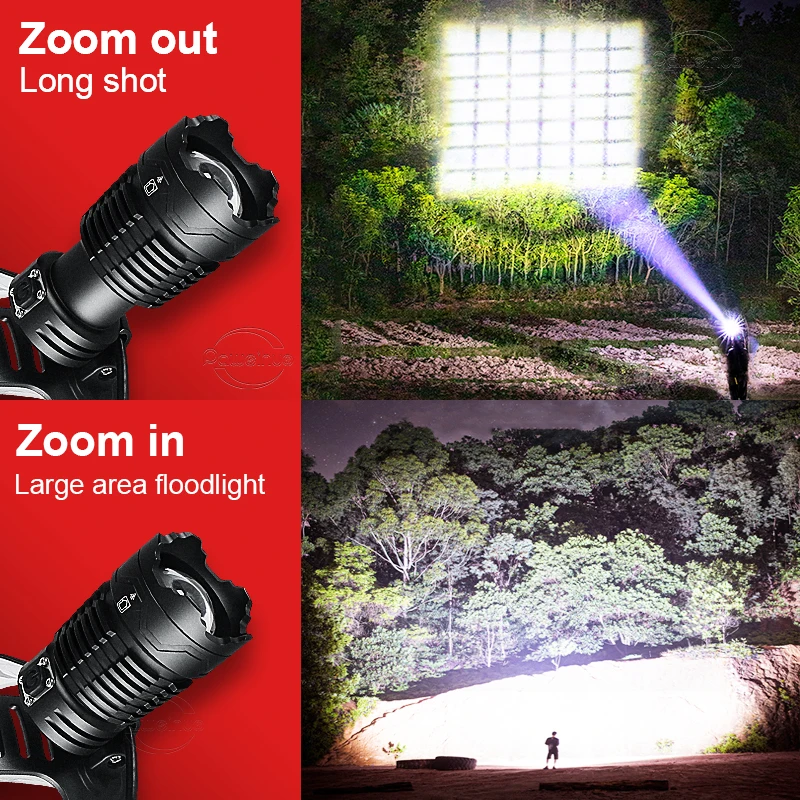 XHP 360 Head Lantern Led Rechargeable High Performance Headlight 18650 Type-C USB Head Flashlight Waterproof 4 Modes Headlamp