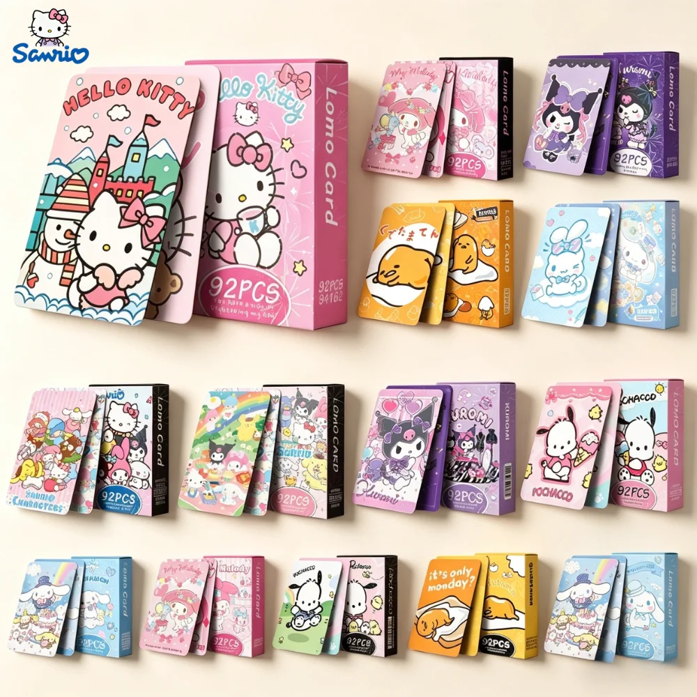 

92Pcs Full-set Sanrio Kuromi Hello Kitty My Melody Shining Collectible Lomo Card Game Trading Card Toys For Girl's Birthday Gift