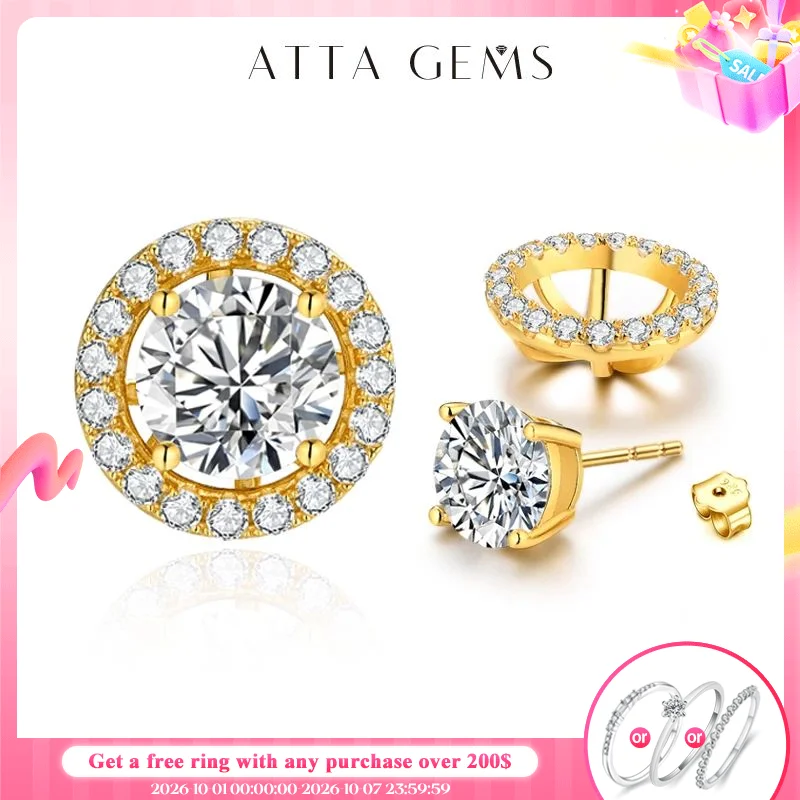 ATTAGEMS New Chamrs 1.0 Carat Moissanite D Color Diamond Detachable Stud Earrings for Women Solid 925 Sterling Silver Jewelry