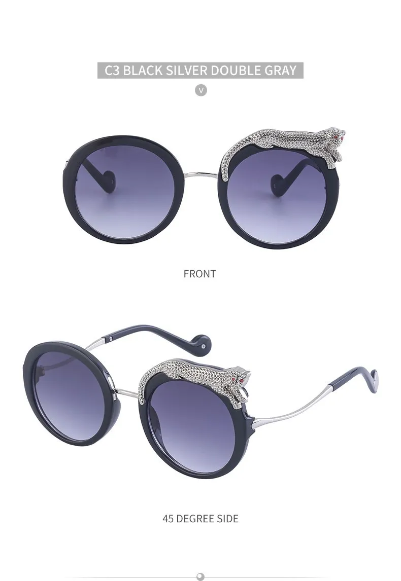 Runde Sonnenbrille Frauen Luxus Designer Kristall Leopard-Shaped Sun Gläser für Weibliche Mode Anti Blau Licht Brillen Damen – Detail 29