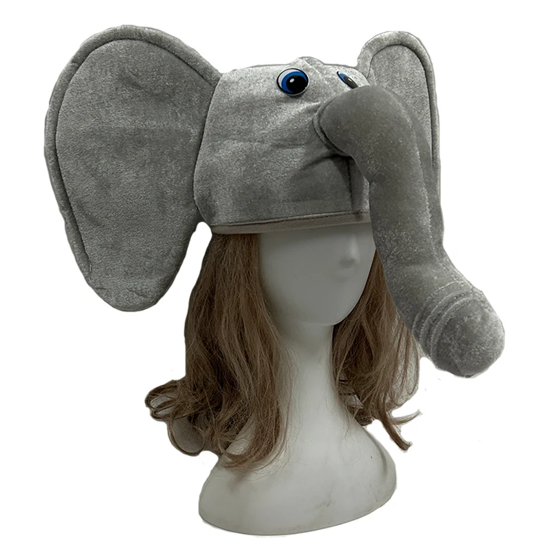 Adult Unisex Funny Halloween Animal Elephant Trunk Caps Plush Adult Stuffed Elephant Costume Hat view 5