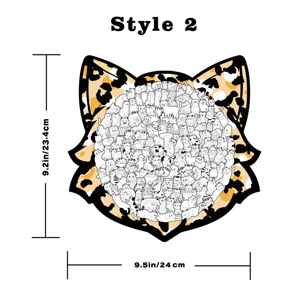 135ピース-モランディカラー-猫型パズル-マカロンカラー-猫のシルエットフレーム付き-猫の木製ジグソーパズル