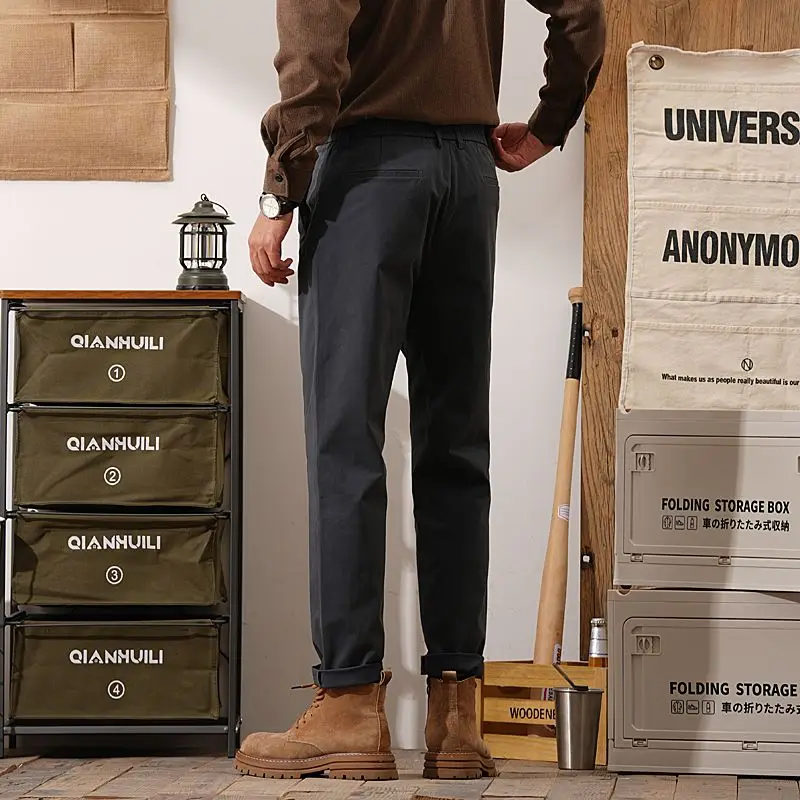 กางเกงลำลองผู้ชายสไตล์ธุรกิจทรงตรง ยืดหยุ่น แฟชั่นแบรนด์ Y2K เสื้อผ้าเกาหลี กางเกงทำงาน กางเกงคาร์โก้ สตรีทแวร์ สำหรับฤดูใบไม้ร่วงและฤดูหนาว