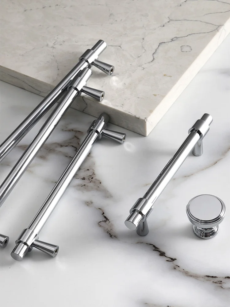 Chrome Brass Handles Shiny Silver Cabinet Bar Handle Wardrobe Bar Pull Kitchen Drawer Handle Solid Brass Door Hardware
