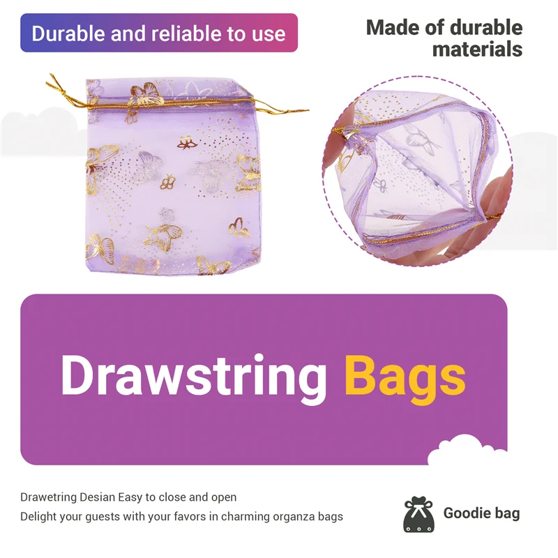 100 шт., метелик, шнурок из органзы, свадебный подарок, ювелирные изделия, сумки для конфет, фиолетовый-AC08