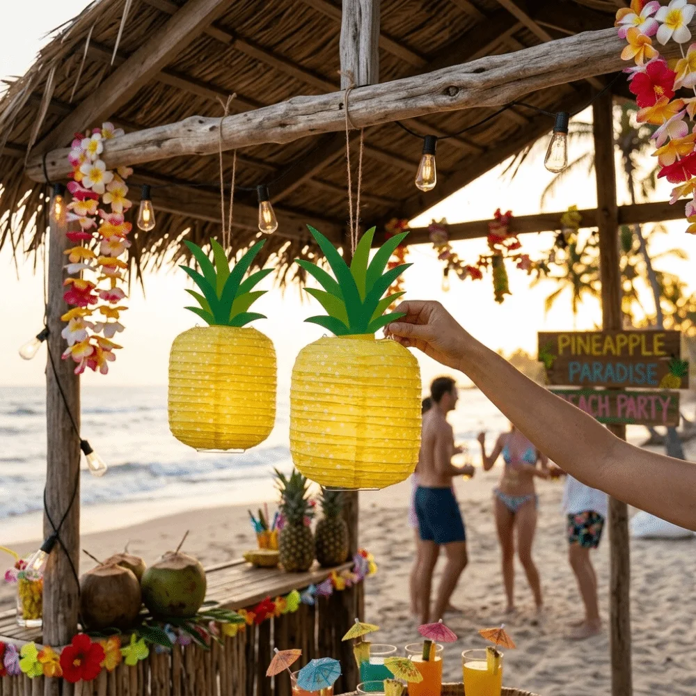 Obrázek 5: 3ks léto vibes skládací ananas papír lucerny havajská ruční slavnost lanterna vibrant barvivo závěsný lampa záruka narozeniny
