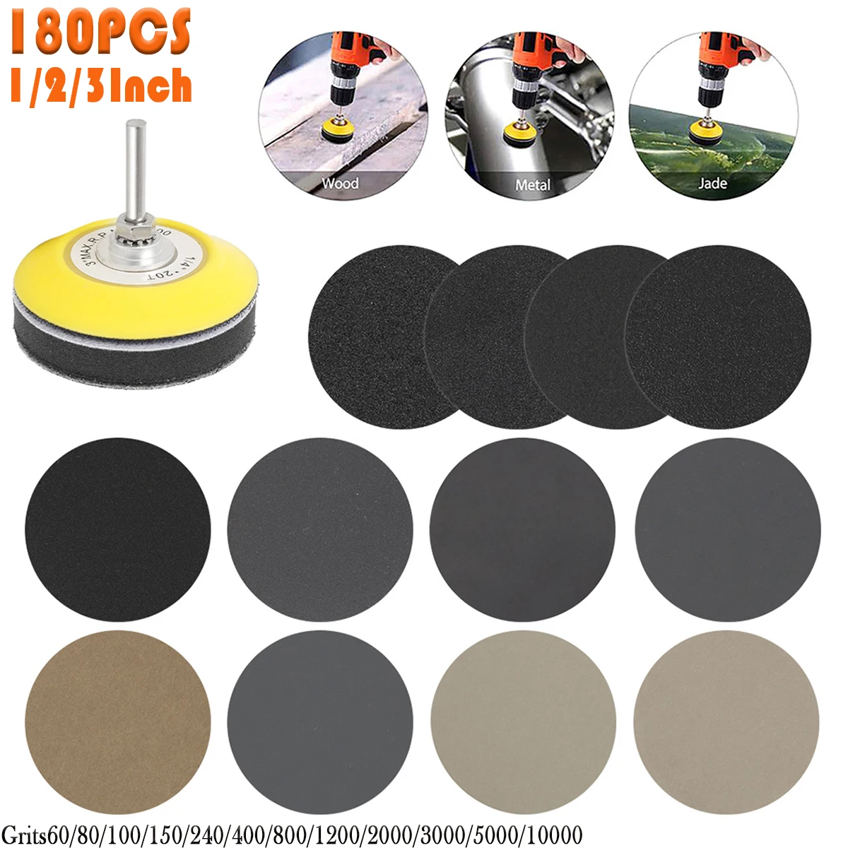 Sandpaper Sanding Discs Pad Kit Wet & Dry Hook and Loop Sandpaper Round Sanding Disc 60-10000 Grit 1/2/3inch for Drill Grinder