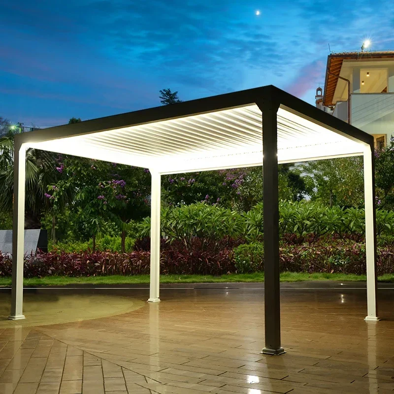 Outdoor courtyard garden gazebo aluminum alloy terrace villa with lights canopy grape trellis outdoor shade shelter