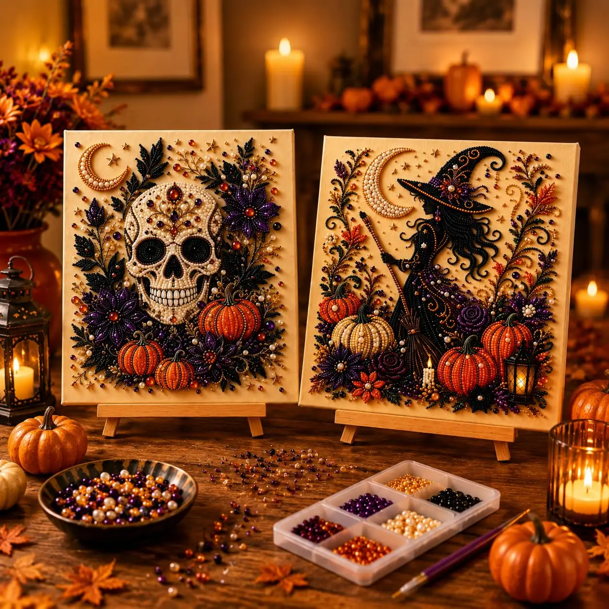 1/2 Set Halloween Geister & Kürbis 3D Perlen-Kunst DIY-Set für Erwachsene Niedliches Gruseliges Diamant-Malerei Bastelset – Detail 5