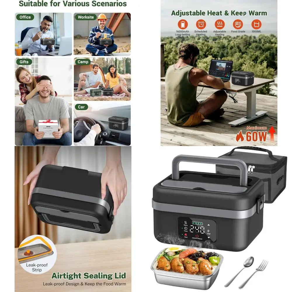 

Портативный электрический подогреватель для еды на 16000 мАч, емкость 1 л, с таймером и регулируемой температурой для взрослых в пути