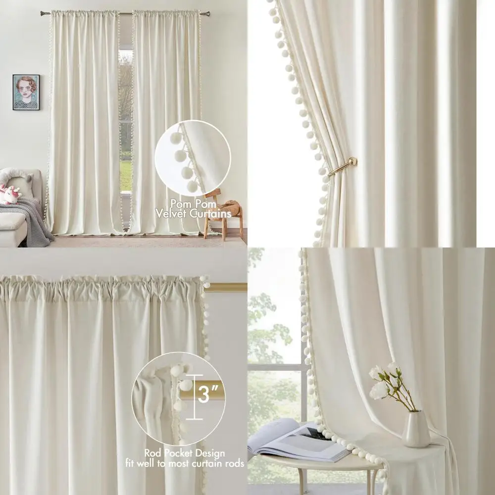 

Creamy White 84 Velvet Blackout Curtains with Rod Pocket, Ideal for Bedroom/Living Room, Thermal Insulating, Set of 2