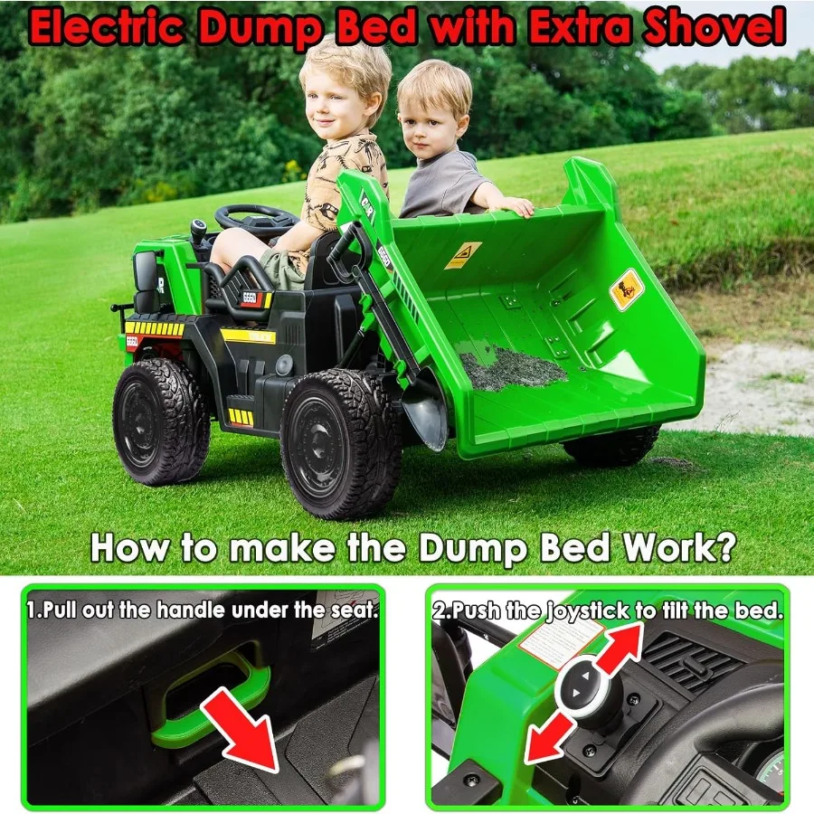 24V Ride on Dump Truck, Kids Electric Car with Remote Control, Ride on Construction Vehicles with Electric Dump Bed and Extra Sh
