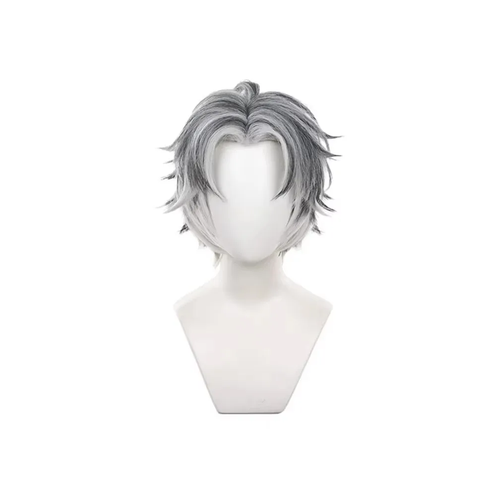 Short Grey and Black Gradient Synthetic Cosplay Wig for Anime Characters, Layered Fluffy Style with Natural Curl Ends