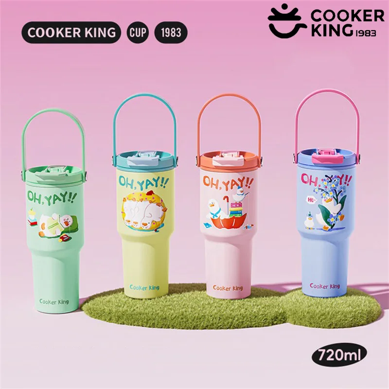 

COOKER KING 720ml Straw Thermos Cup Cartoon Duck Pattern Insulated Water Bottle Leak proof Coffee Mug Home/Office Drinkware