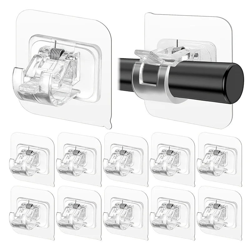 10pcs Self-Adhesive Curtain Rod Bracket - Shower Curtain Rod Holder, Adjustable Hooks, Nail-Free Installation Fixing Device