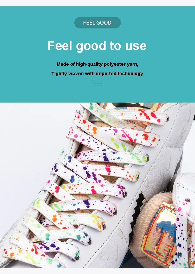 Schuhbänder für Sneaker, flach, mit Goldprägung, Tintenfleck-Druck, bunte Schuhbänder mit Tintenfleck-Motiv, handbemalte Basketball-Schuhbänder für AF1. – Detail 10