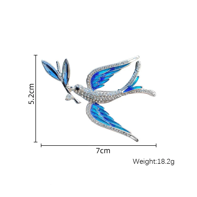 RONGXUANMEI Blue Enamel Flying Swallow Brooches For Women Luxury Crystal Rhinestone Brooch Pin Lady Clothing Accessories Corsage