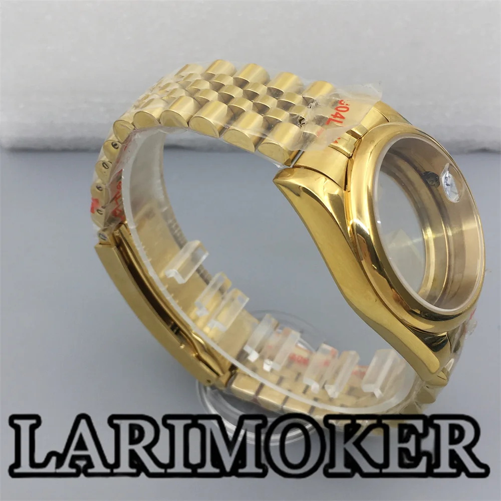 LARIMOKER-Caixa de vidro redonda Sapphire Bezel, aço inoxidável Bracele para NH35 NH36 ETA2824 PT5000 movimento automático, 36mm 39mm