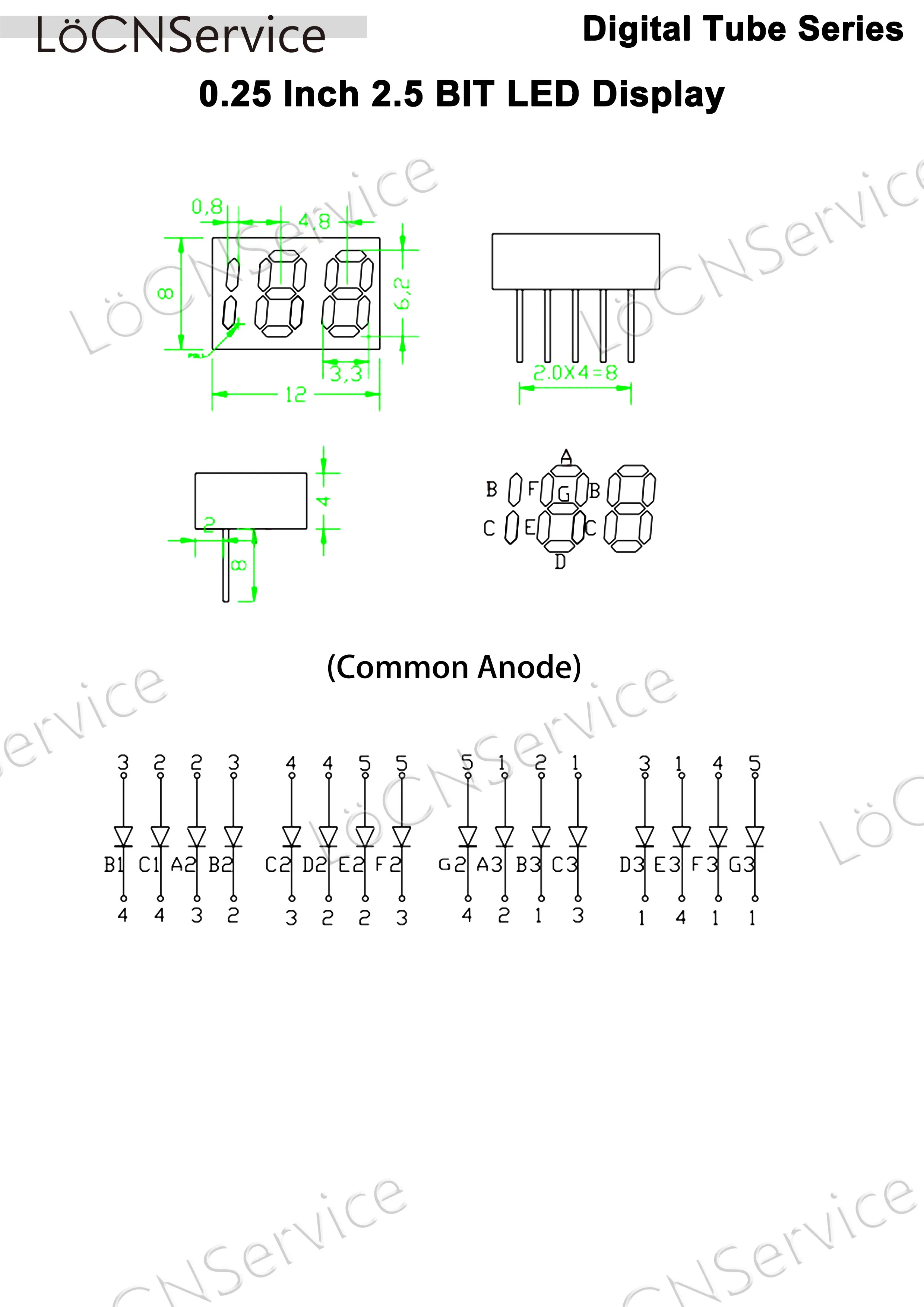 LoCNService30PCS 0.25Inch Digital Tube LED Display 2.5 Bit Red Blue White Common Anode 7 Segment 0.25 inch 188 2.5Bit Single PIN