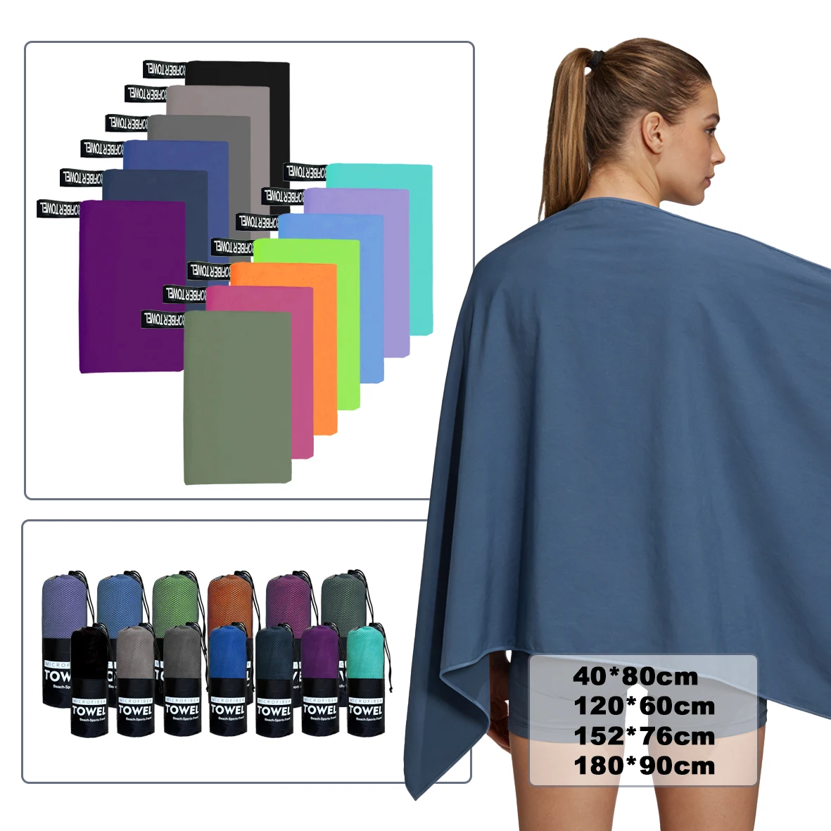 Microfiber Workout Towels For GYM Sweat Quick Dry Sports Towel for Yoga, Running, Camping, Beach, Swimming Pool& More