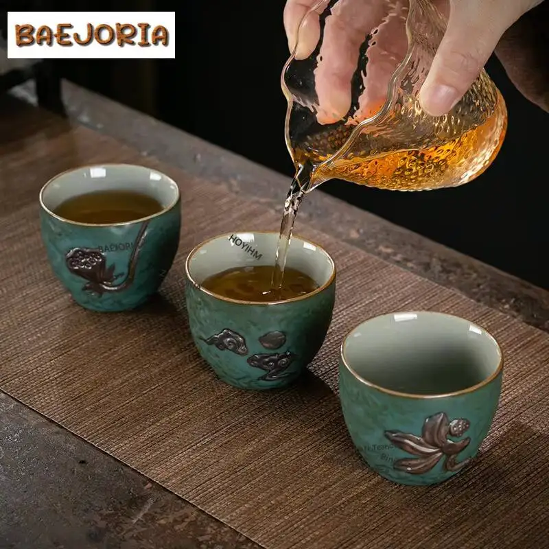 BAEJORIA 80ml Kiln Fambe Lotus Teacup Luxury Tea Bowl Sample Tea Cup Tea-tasting Meditation Cup Chazhan Master Cups Drinkware
