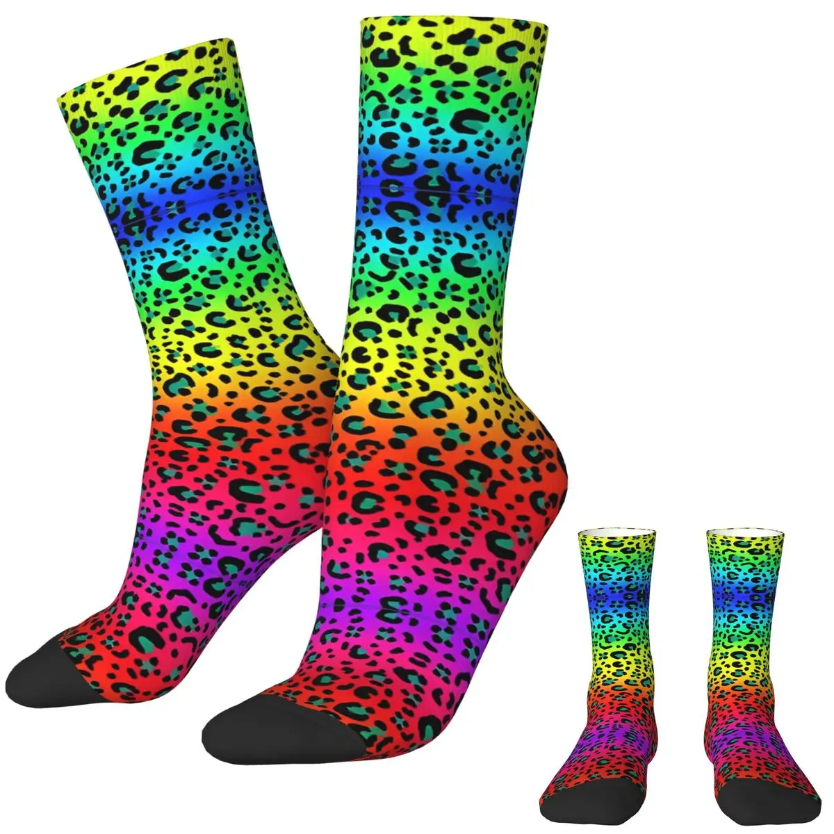 Rainbow Leopard Stockings Men's Socks Soft Vintage Socks Autumn Skateboard Anti Skid Graphic Socks Birthday Present