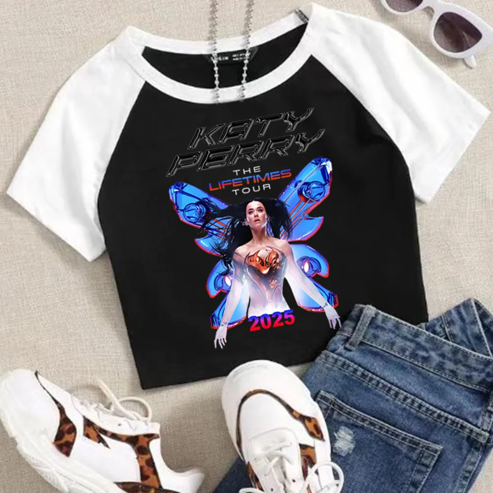 

2025 Katy Perry The Lifetime Tour Crop Tops T-Shirt Girls Fashion Women O-Neck Short Sleeve Fans Gift T-shirt